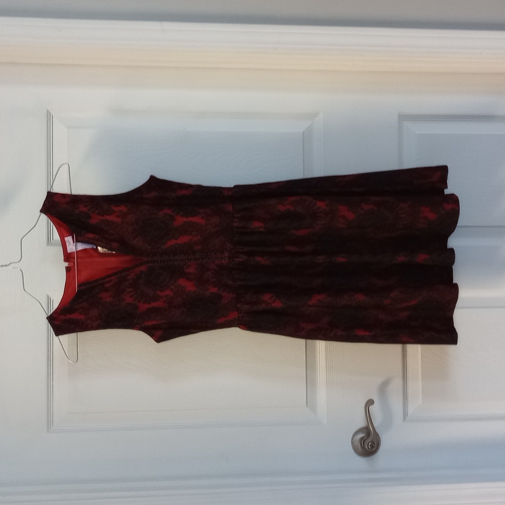 Francesca's Red and Black Sleeveless Lace Dress
